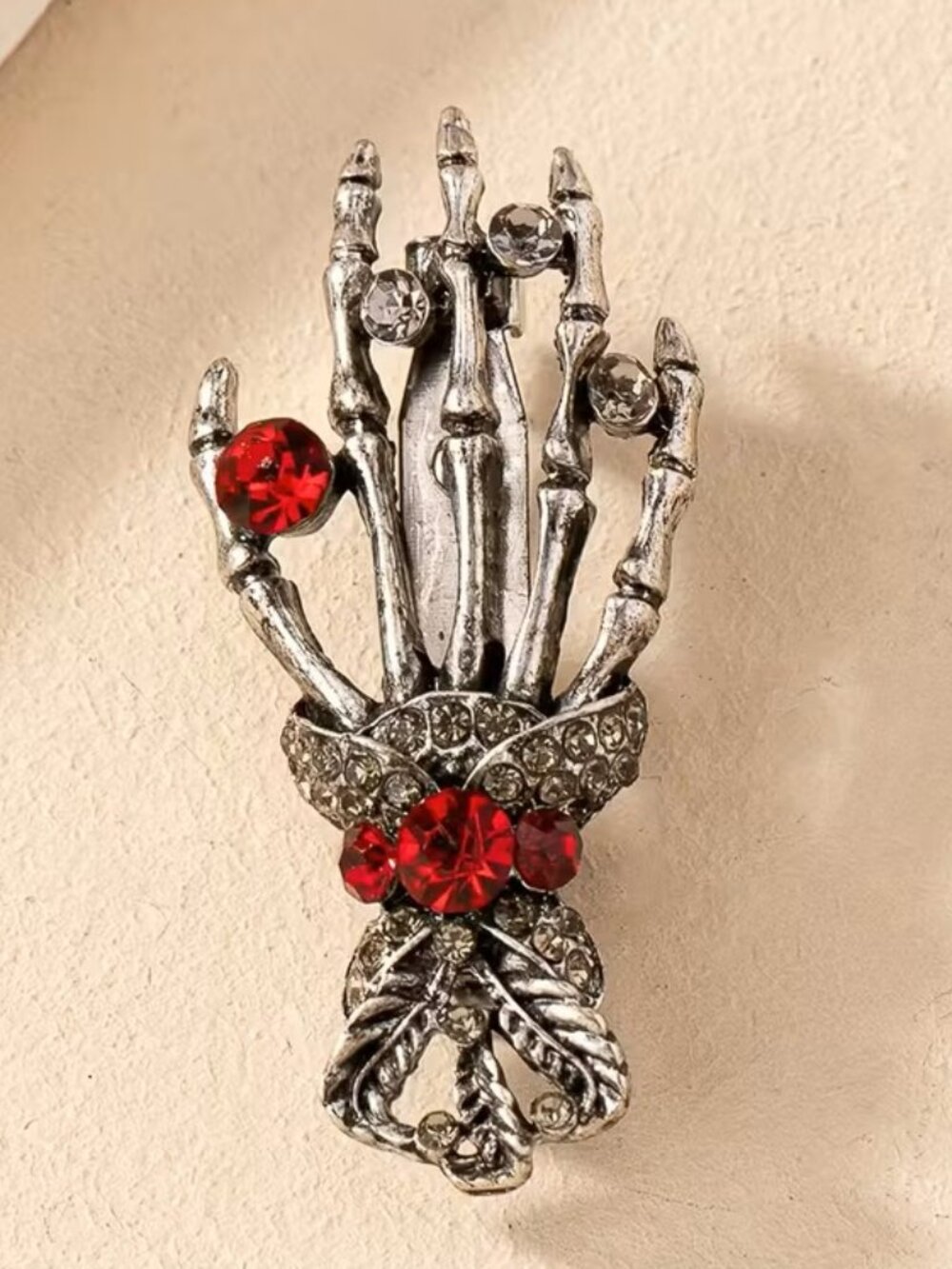 Black or Red Dark Gothic Style Brooch Skeleton Hand with Rhinestones Z157